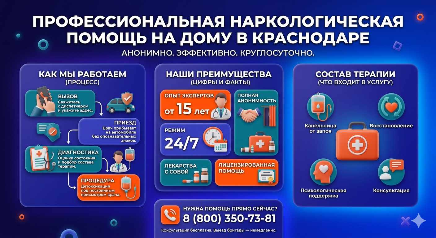 Инфографика о принципах лечения алкоголизма на дому в Ульяновке: этапы вызова нарколога, преимущества анонимной детоксикации и состав медицинской помощи.